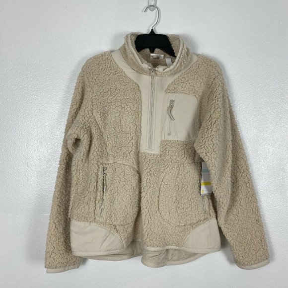 Zella Faux Shearling Pullover 1/2 Zip Fleece Beige - Picture 6 of 10